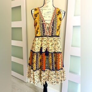 Band Of The Free Rae Mixed Print Tiered mini dress SZ small EUC